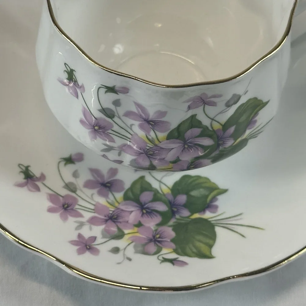 Royal Dover February Violets Teacup Saucer Bone China England Cottagecore Flower